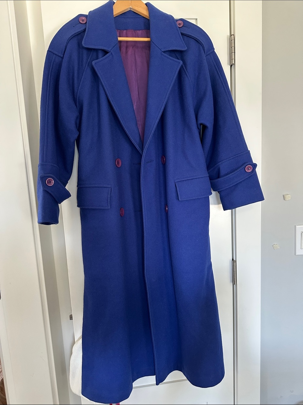 Women Long Double-Breasted Trench Coat in Deep Blue